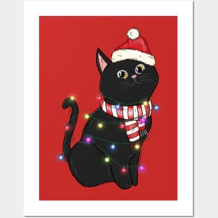 Black Cat Christmas Lights Funny Cat Lover Xmas Posters and Art